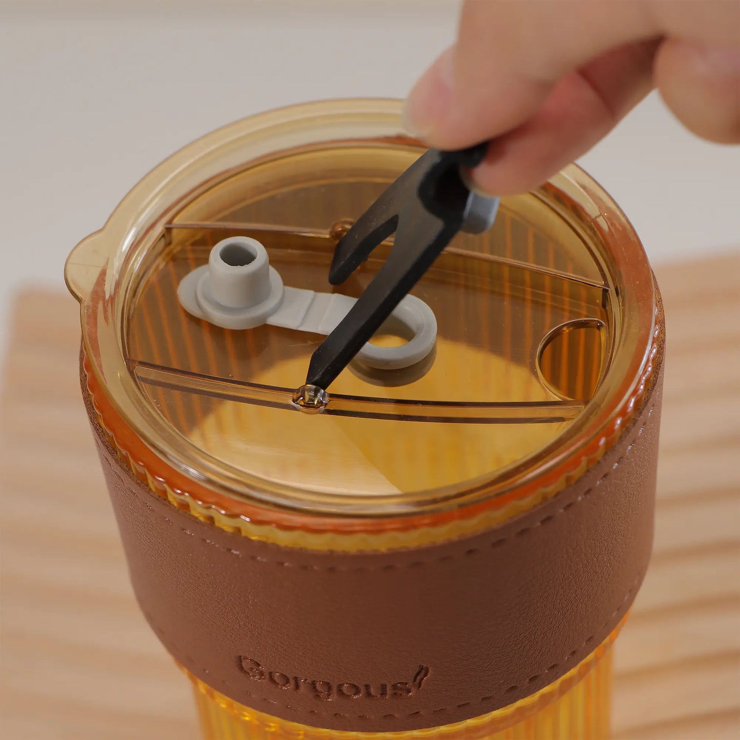 400ml Nola Glass Cup Cold Drink Cup with Leather Handle for Daily Use