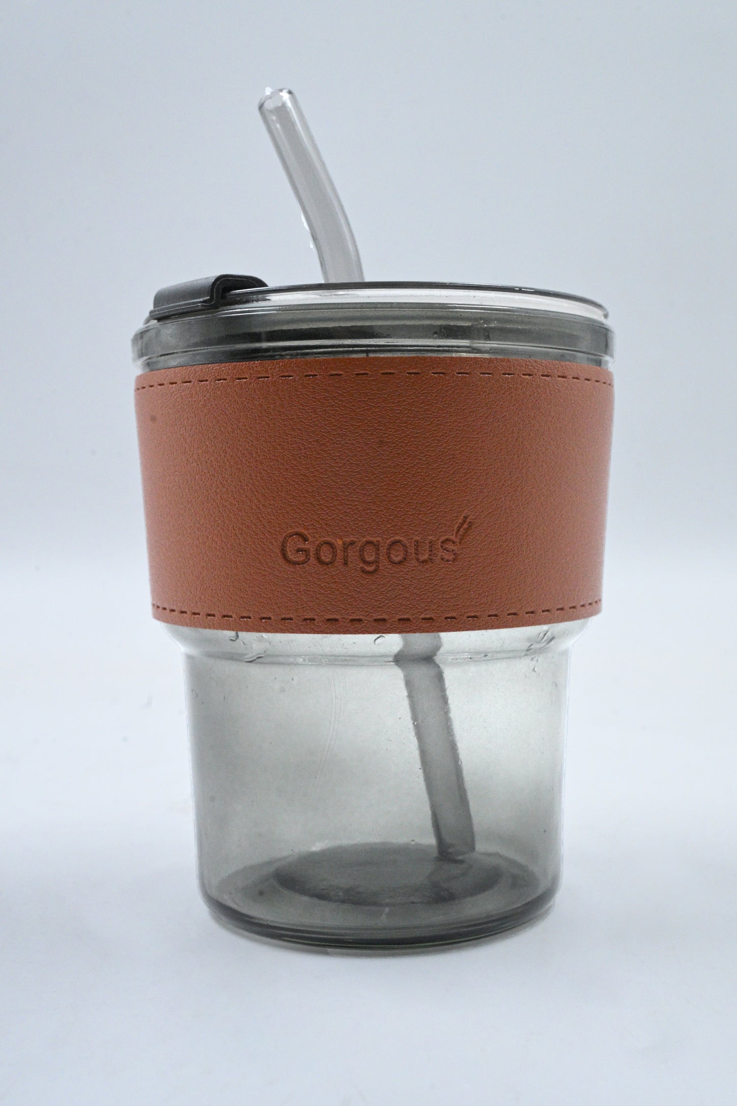 400ml Nola Glass Cup Cold Drink Cup with Leather Handle for Daily Use