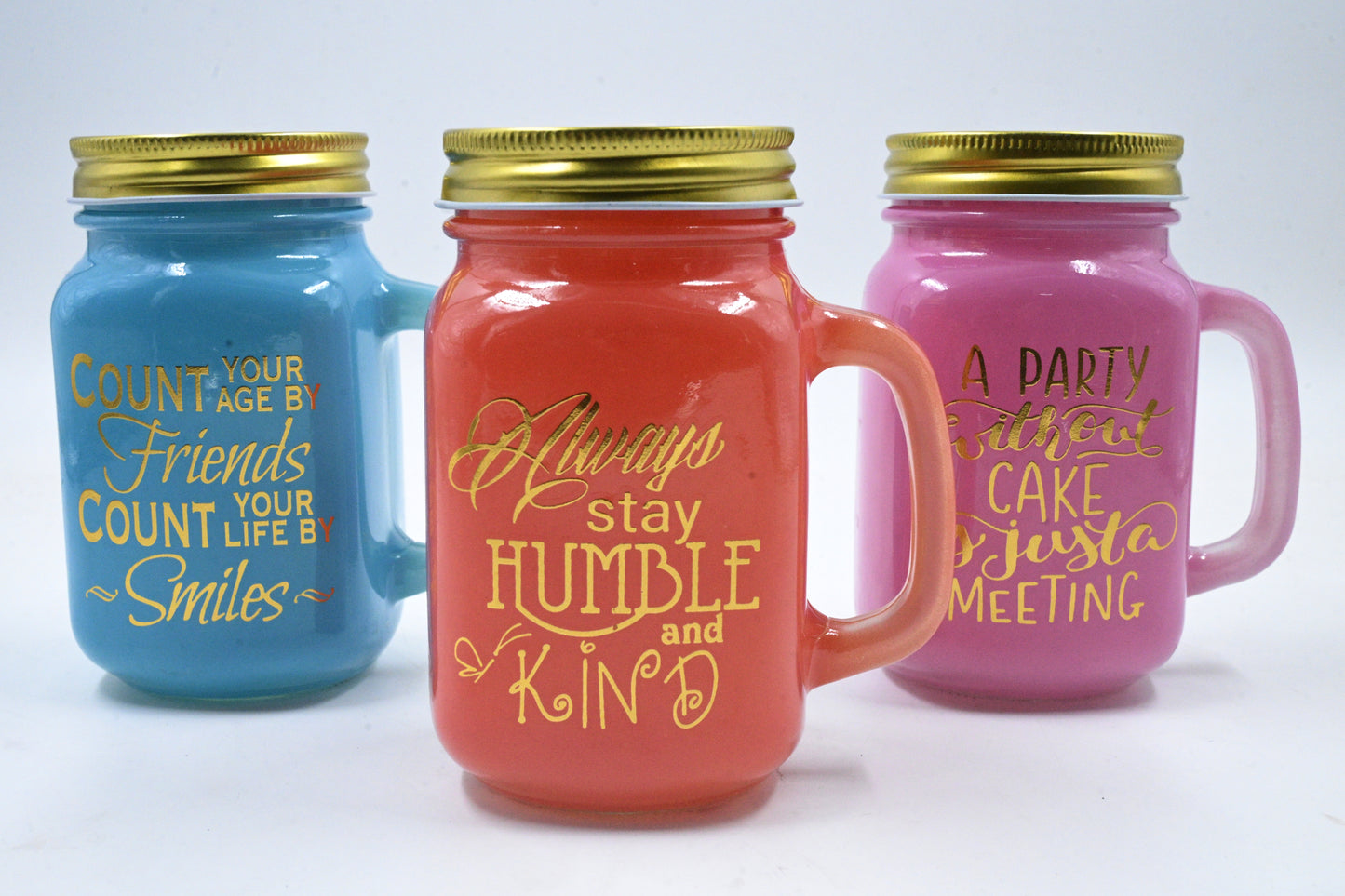 Nola Color Glass Mason with Metal Lid & Coloured Straw Glass Mason Jar (450 ml, Pack of 3)