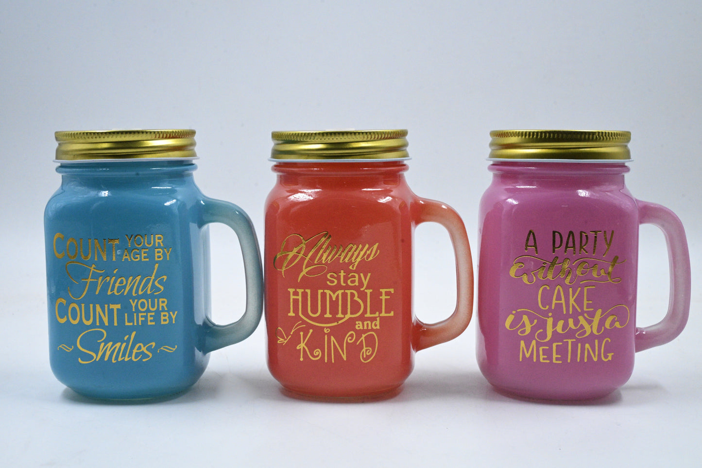 Nola Color Glass Mason with Metal Lid & Coloured Straw Glass Mason Jar (450 ml, Pack of 3)